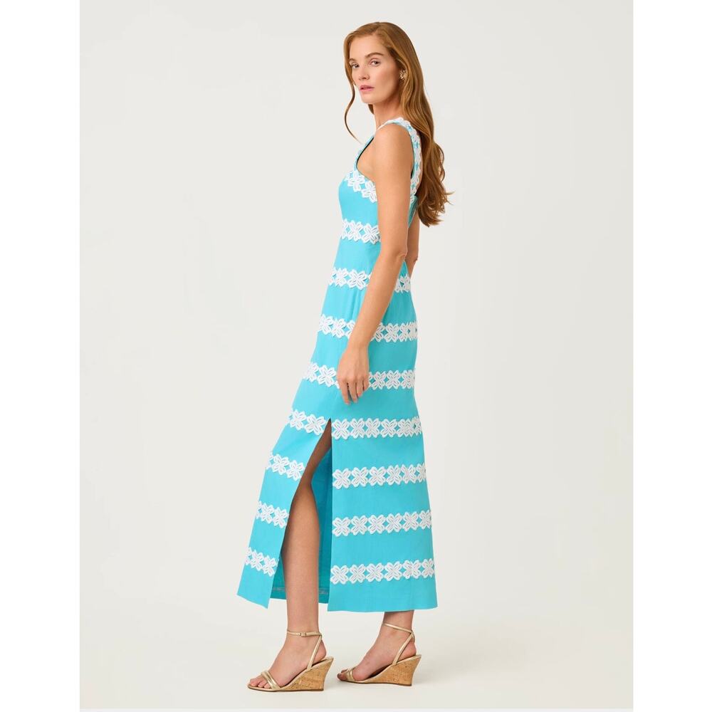 Lilly Pulitzer Davis Linen Maxi Dress - Capri Blue Size 14 (New) - Picture 3 of 6